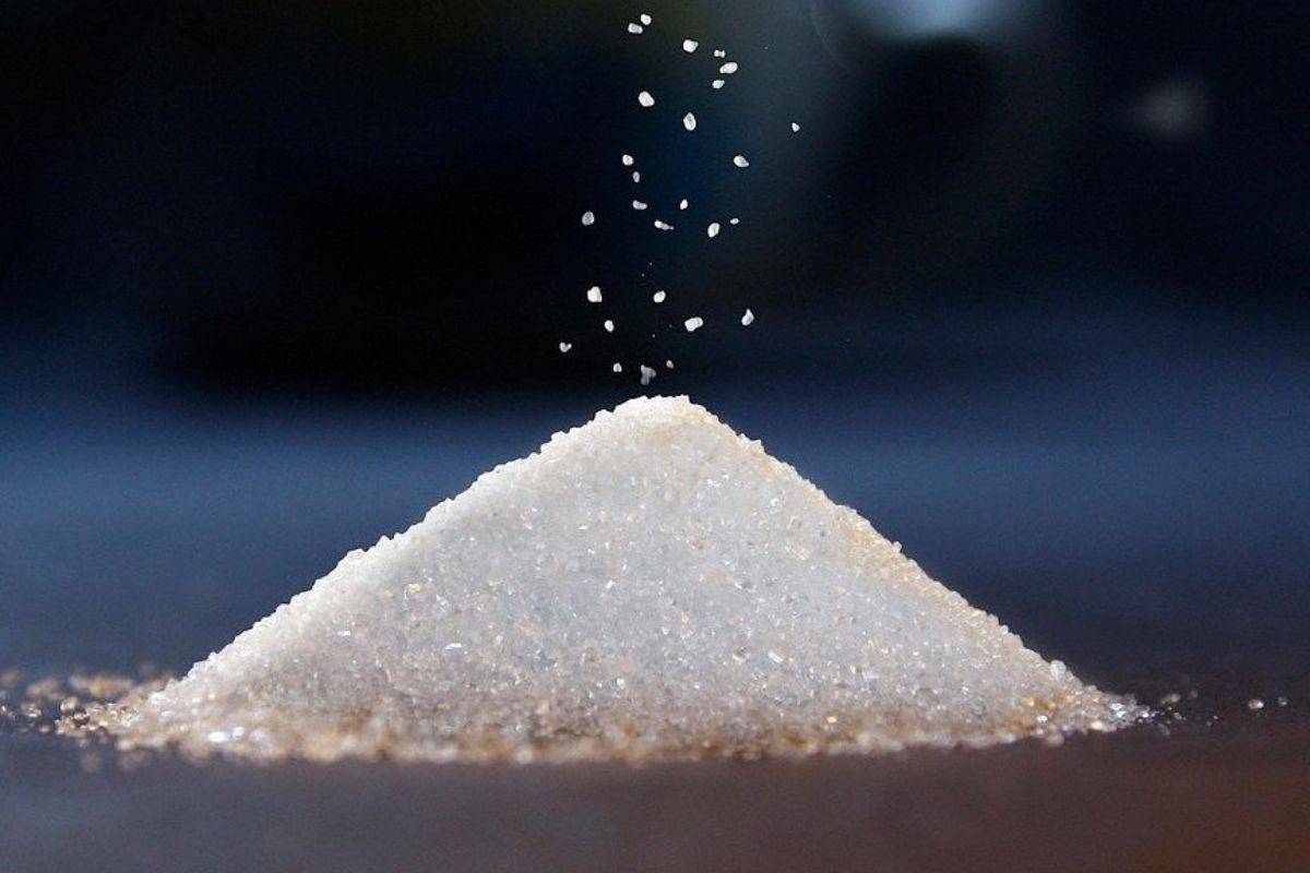 a pile of sugar on a table.