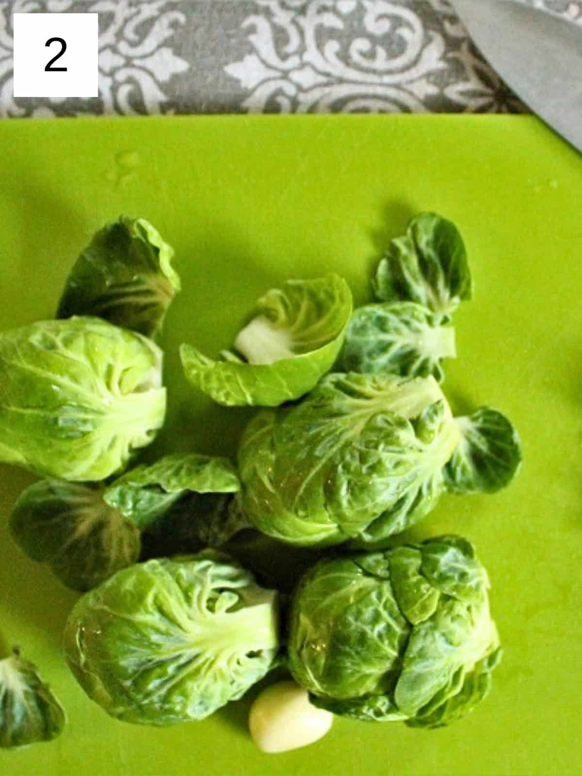 Chopped Brussels sprouts, ready to be baked for a tasty side dish.