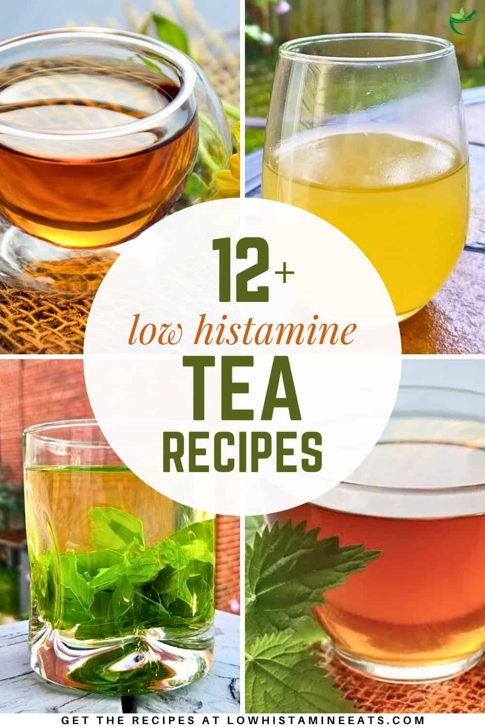 A bright and refreshing collage showcasing a variety of low histamine tea recipes.