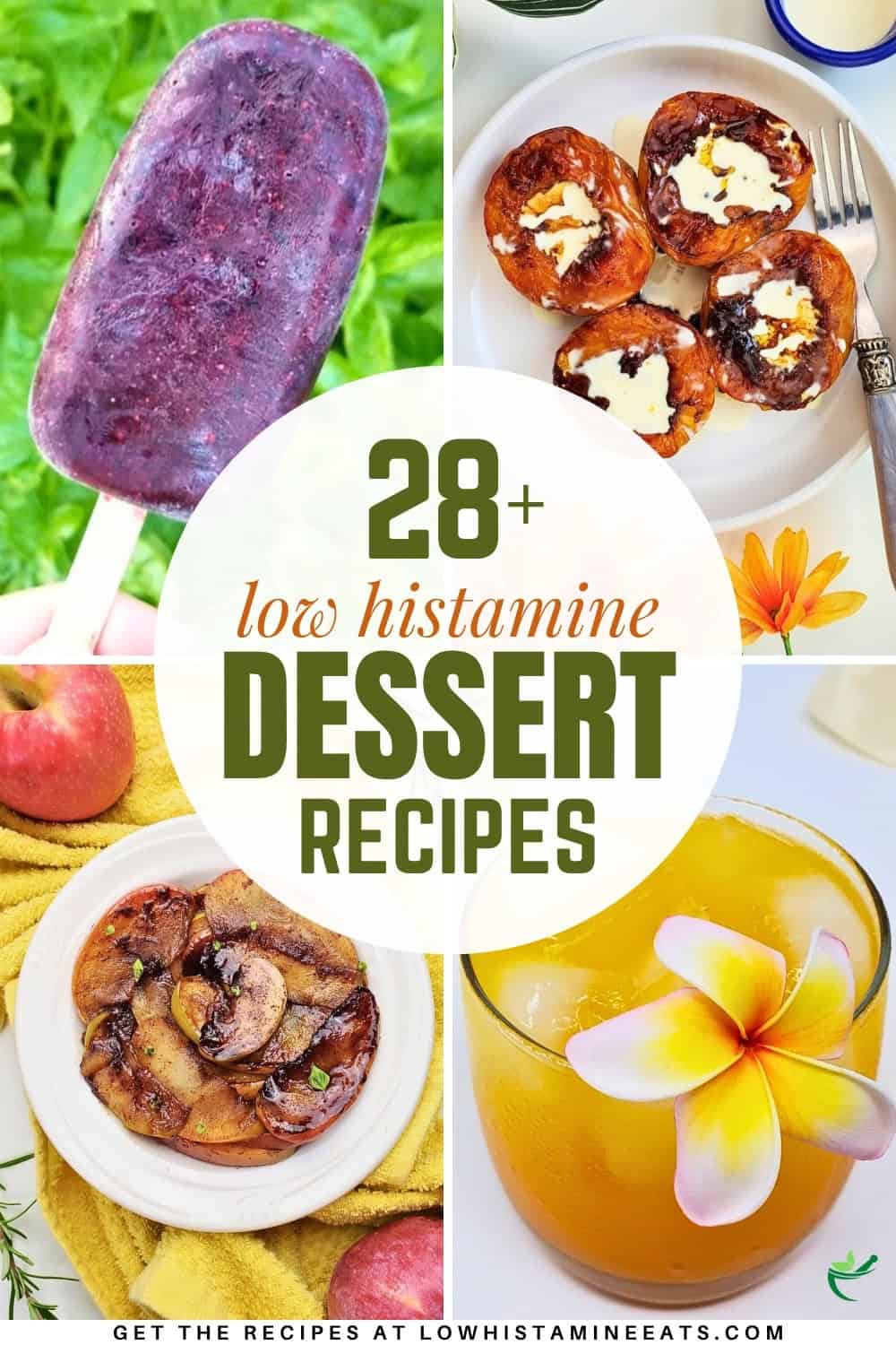 A bright and refreshing collage showcasing a variety of low histamine dessert recipes.