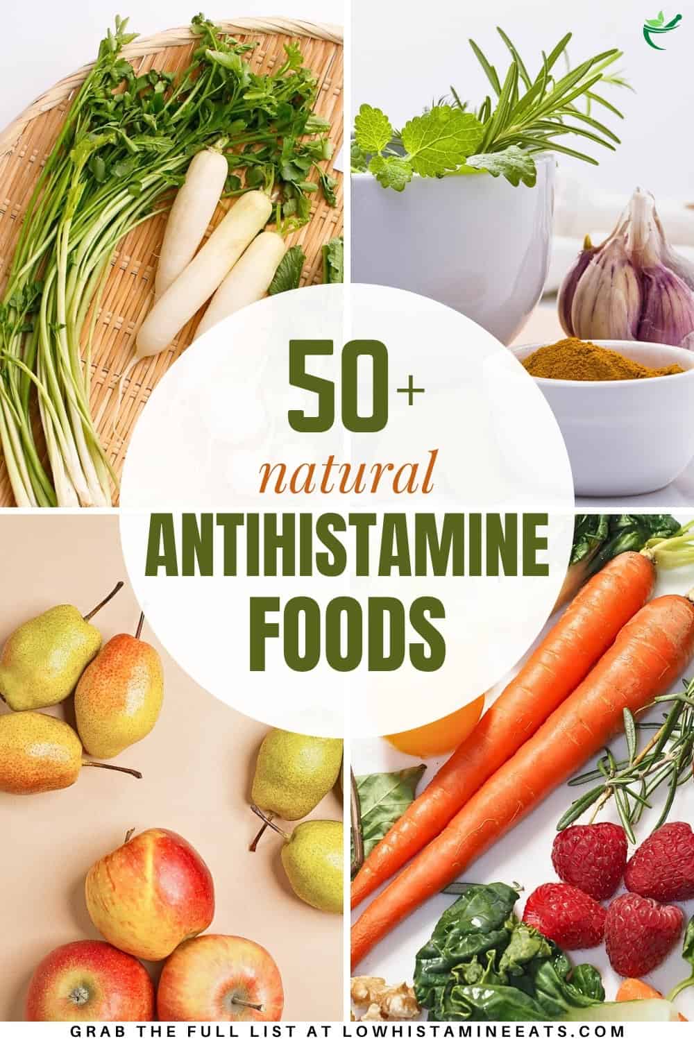 A collage showcasing a selection of natural antihistamine foods.