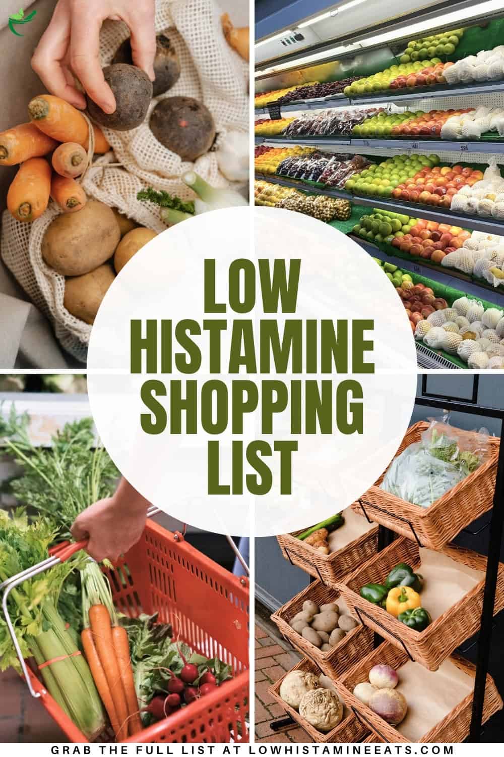 A collage showcasing a selection of low histamine foods for grocery shopping.