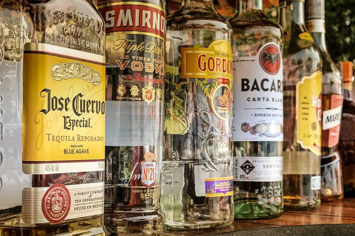 various alcohol glass bottles.