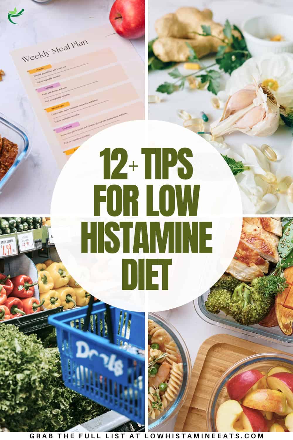 A collage featuring various tips for following a low histamine diet.