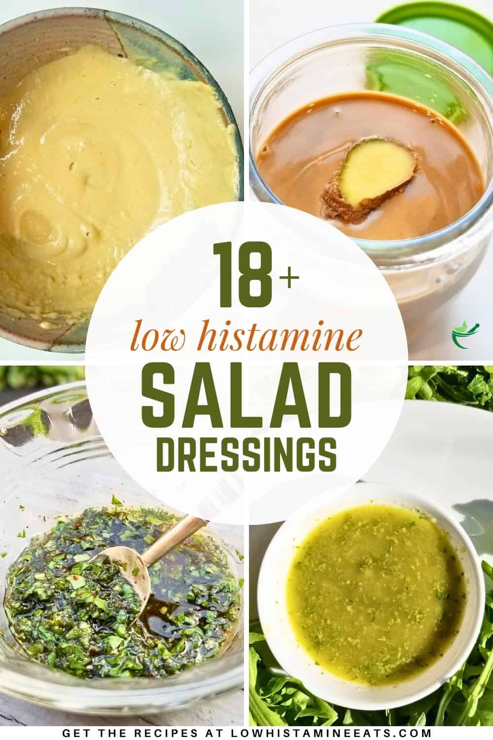 A bright and refreshing collage showcasing a variety of low histamine salad dressing recipes.