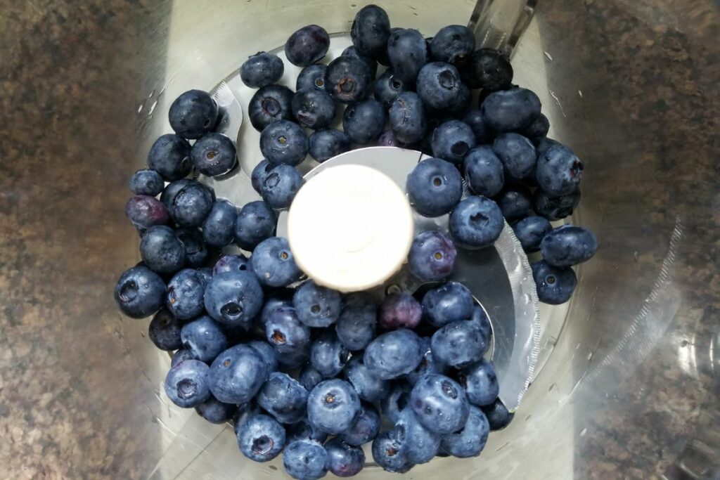 Blueberries placed in a food processor.