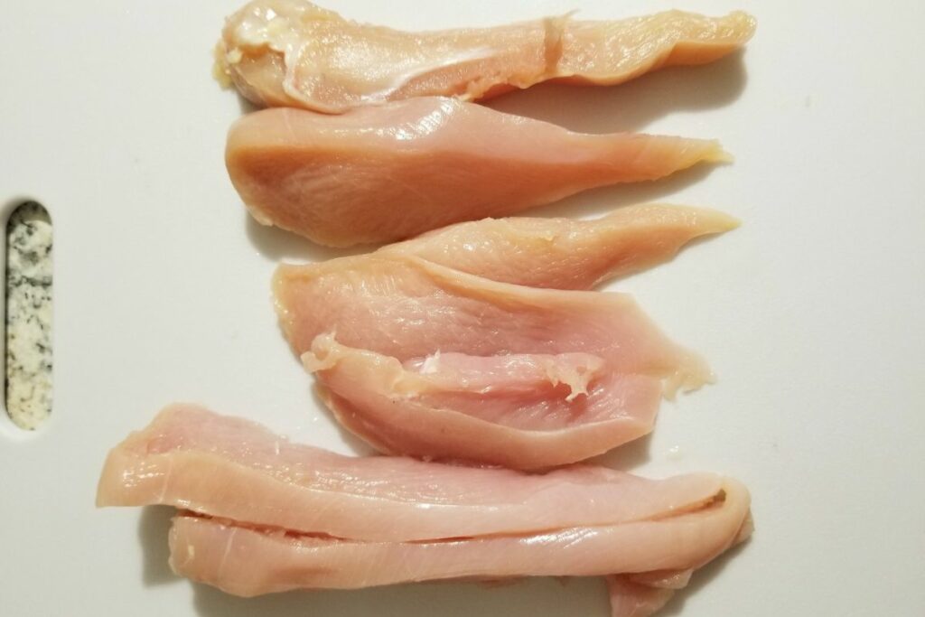 Raw chicken breasts.