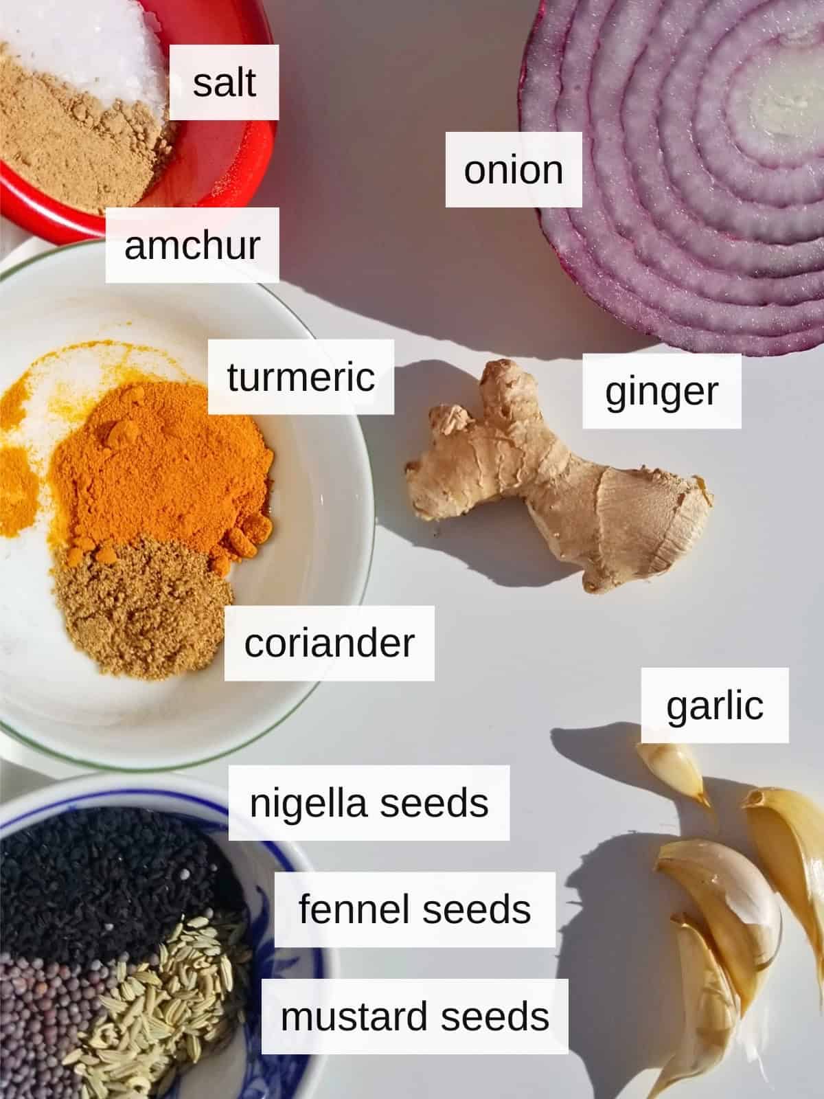 ingredients used to make kalonji chicken and squash stew.