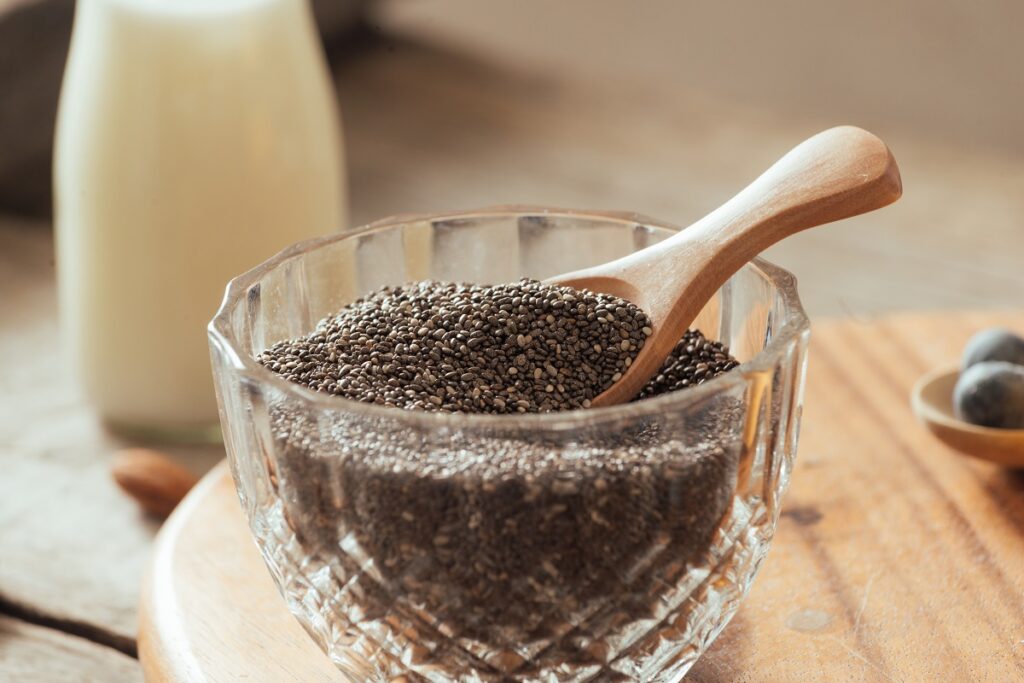 A bowl of chia seeds.