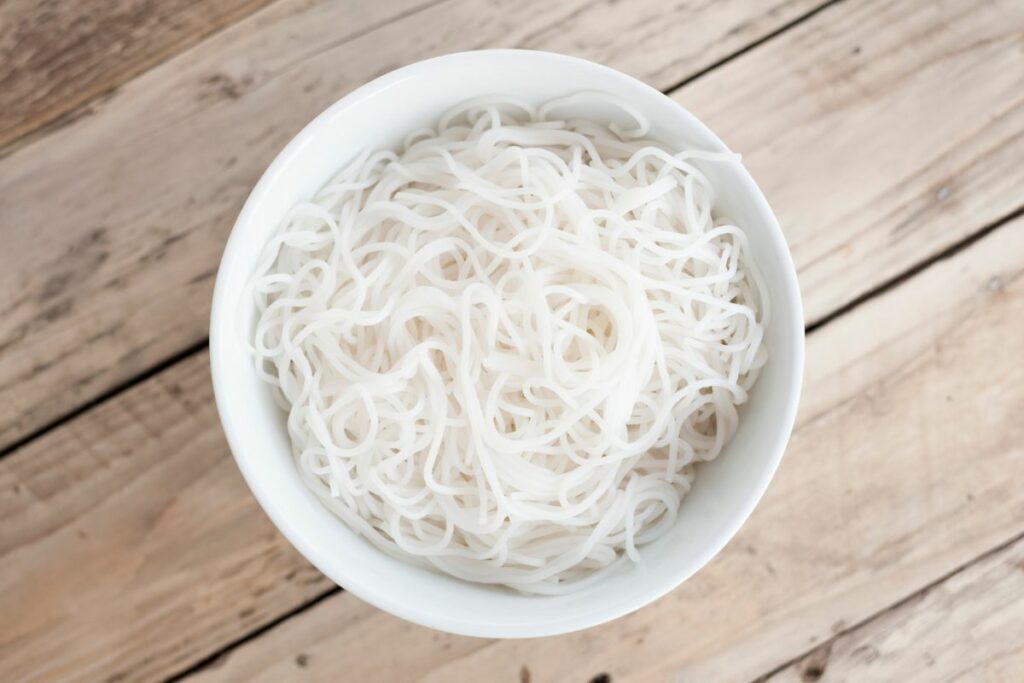 vermicelli or rice noodles in a bowl.