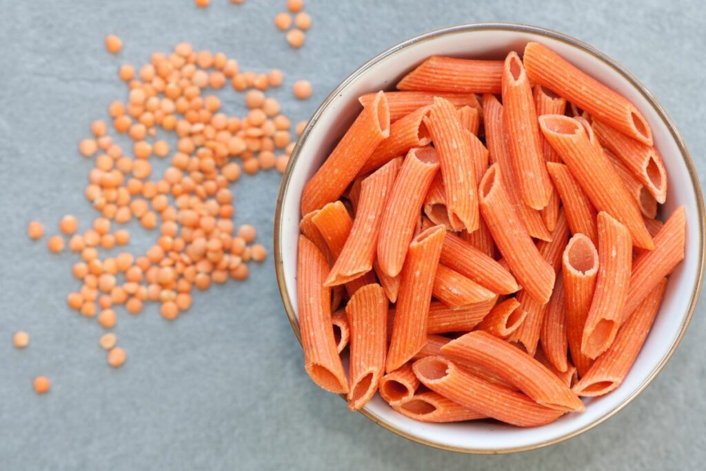 lentil pasta in a bowl.