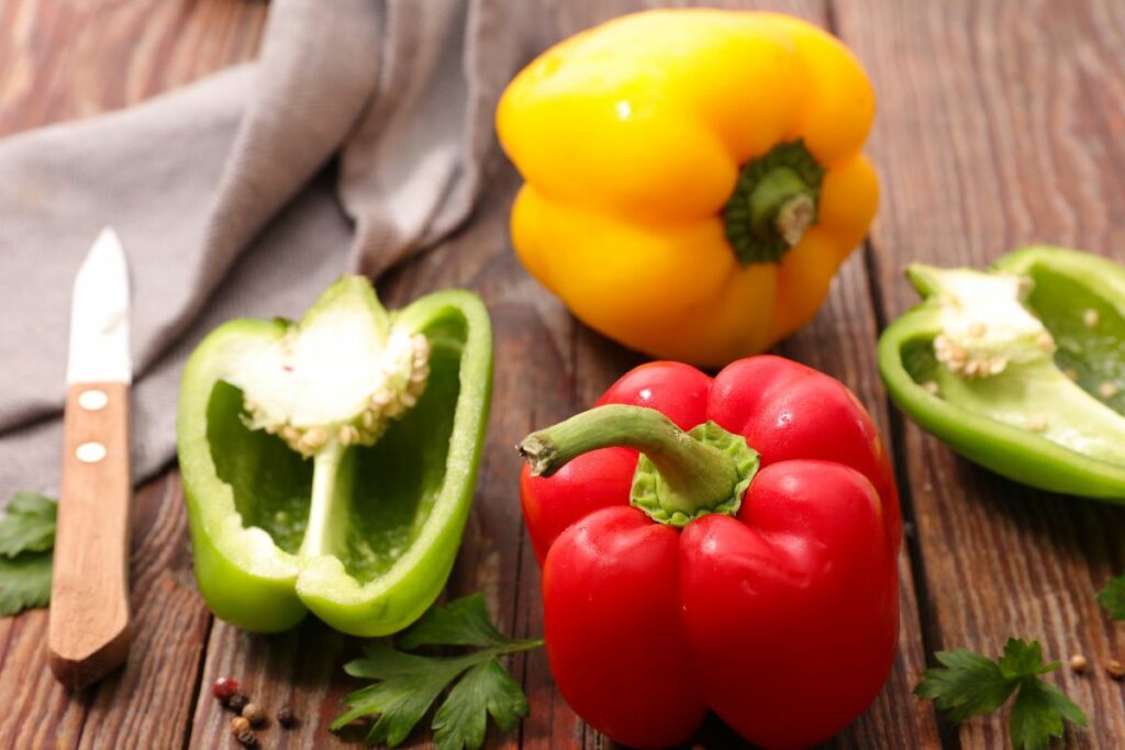 vibrant red and yellow bell pepper halves.