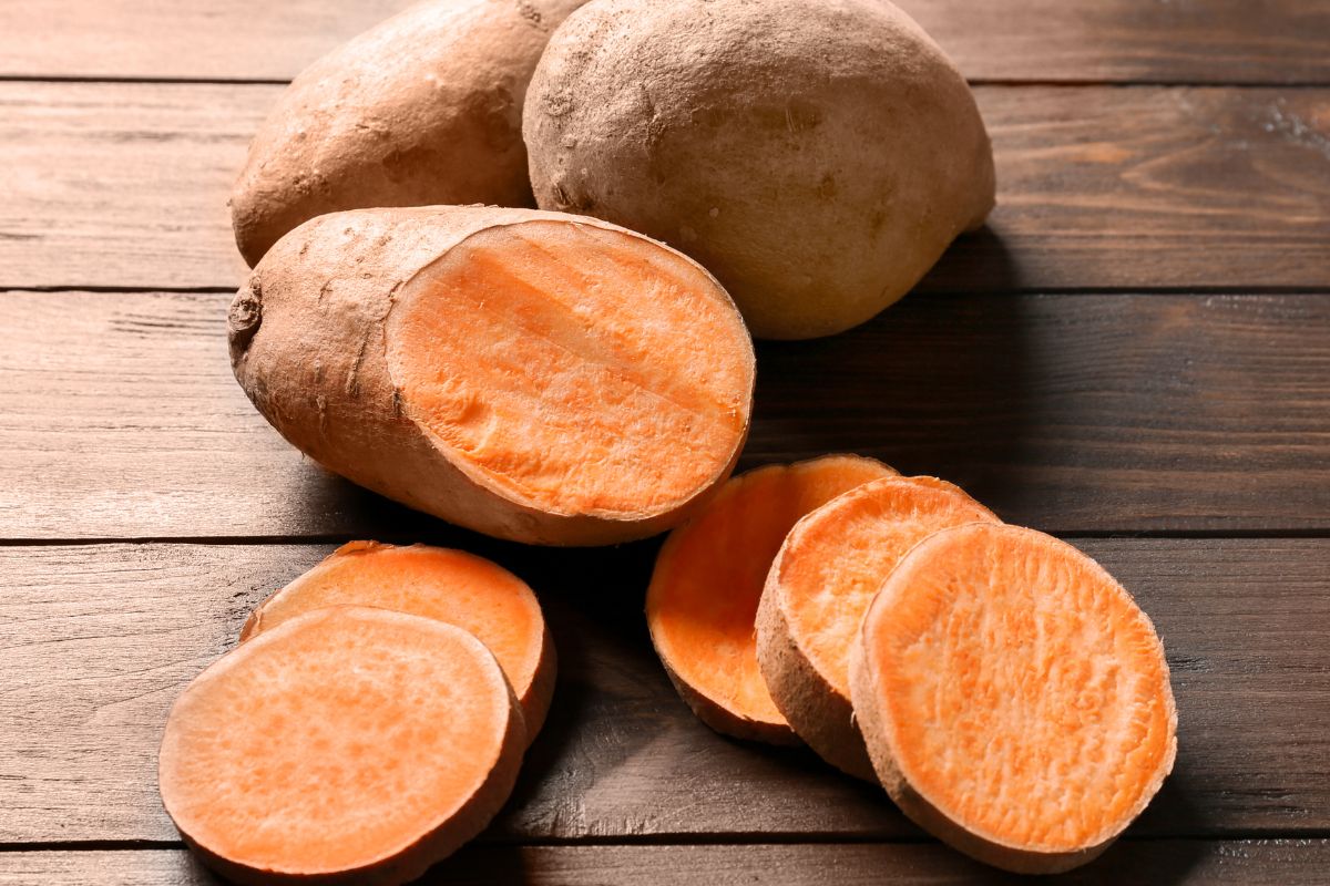 raw slices of sweet potatoes.