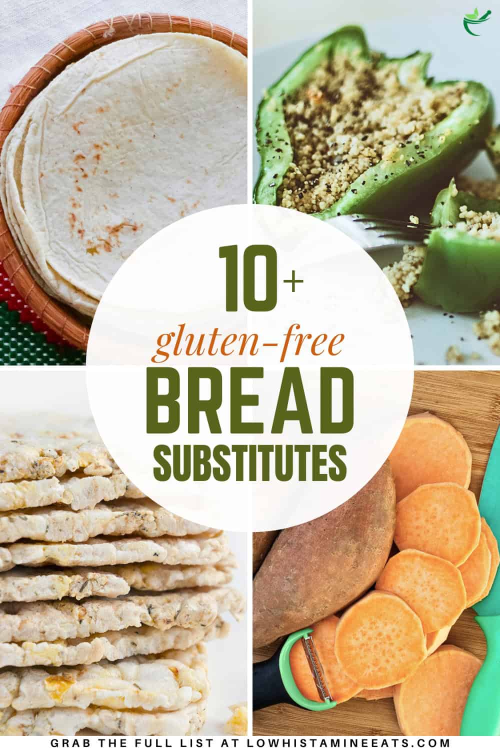 A collage featuring various gluten-free bread substitute options.