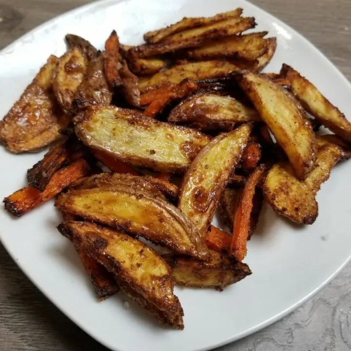 Glazed Air Fryer Potatoes and Carrots (Vegan)