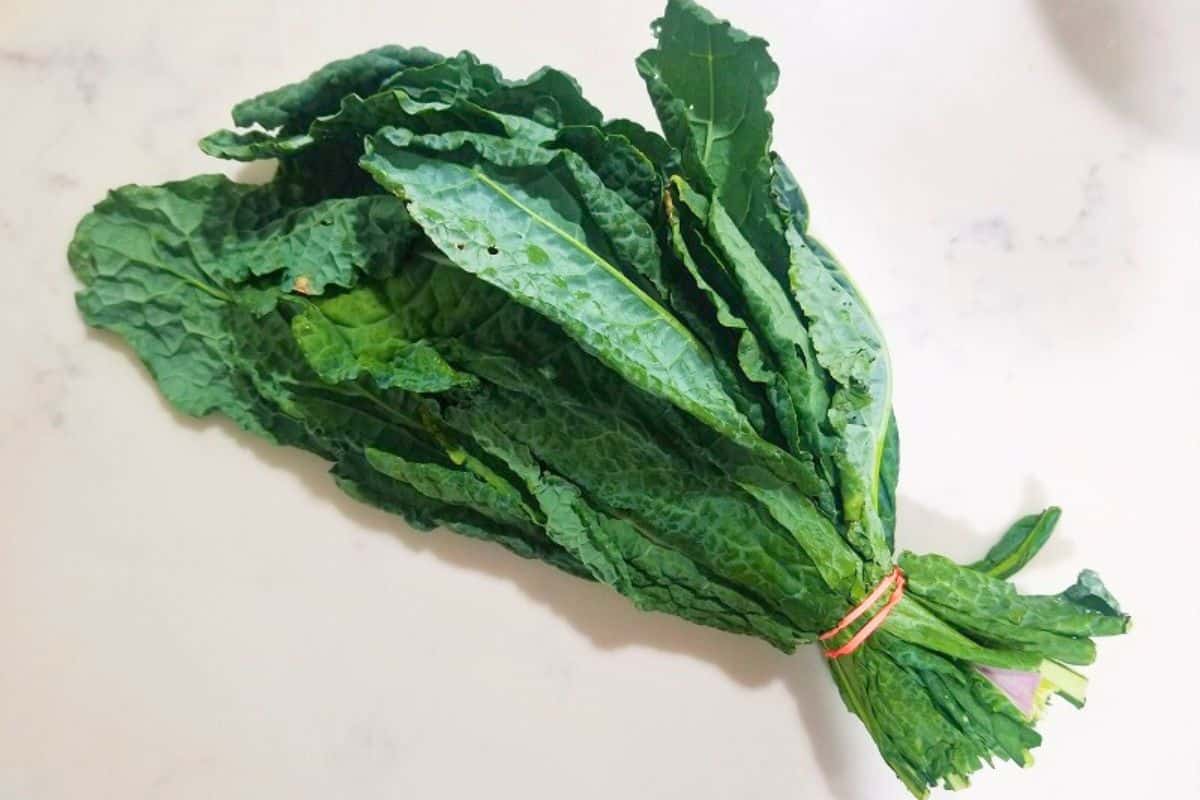 fresh kale leaves in a flat surface.
