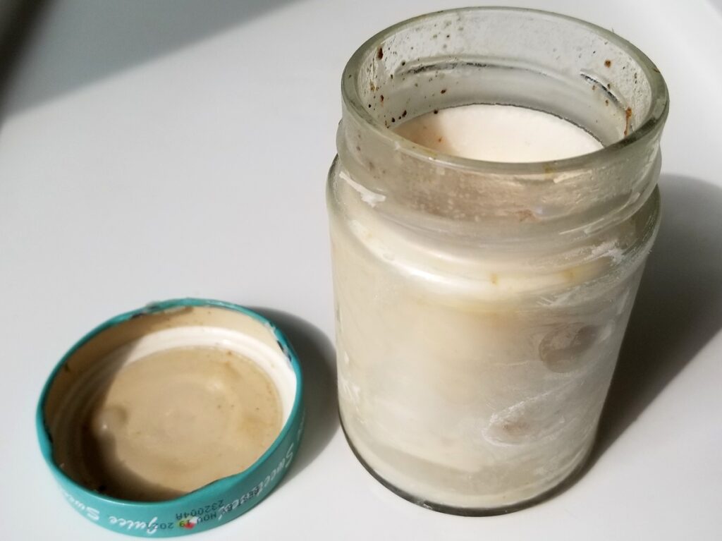 lard in a glass container.