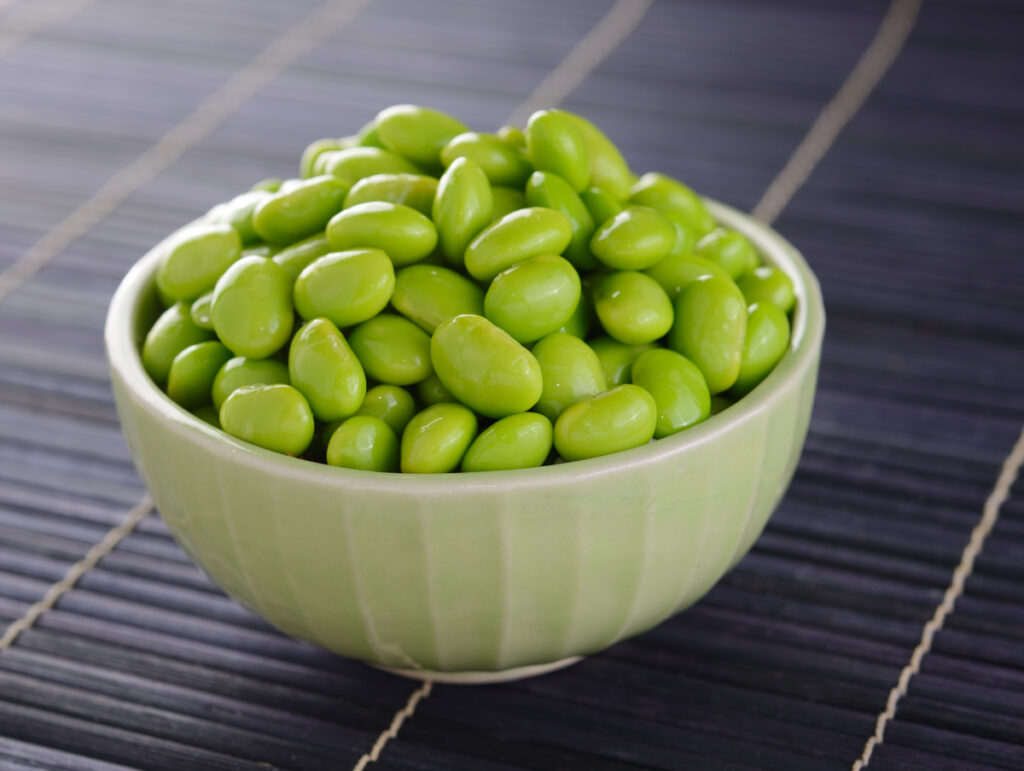 A bowl of fresh chickpeas.