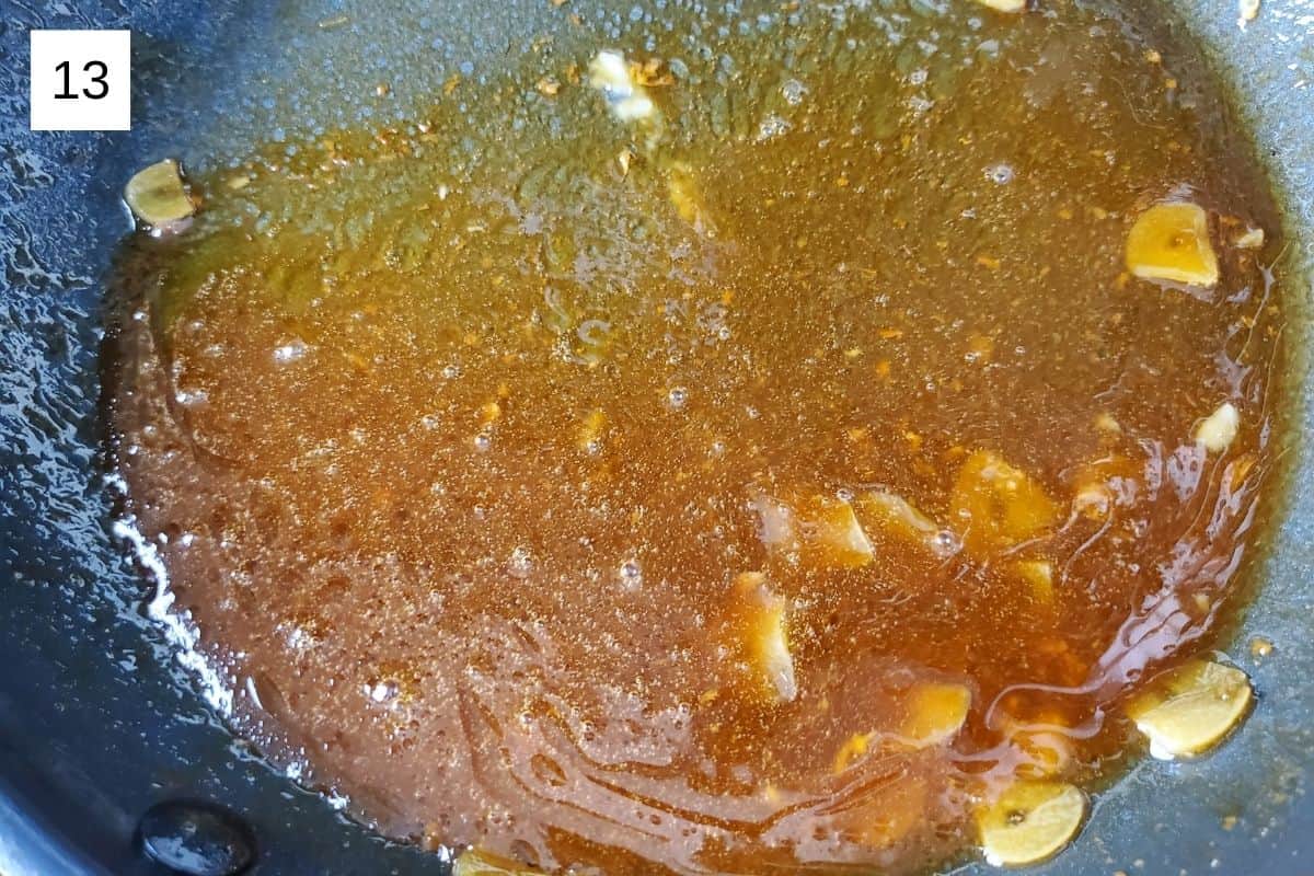 removing the sauce from the pan