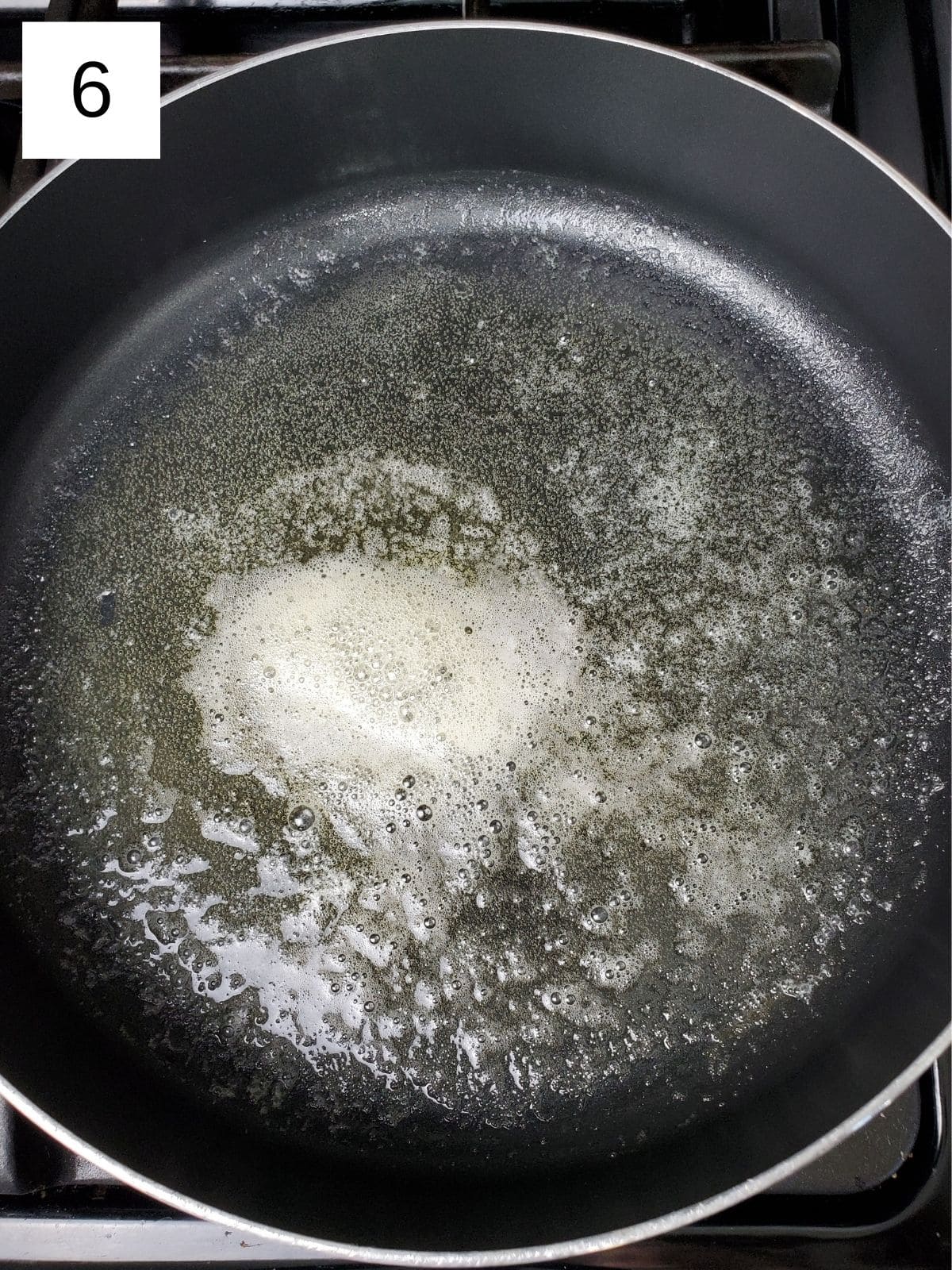 melted butter in a pan.