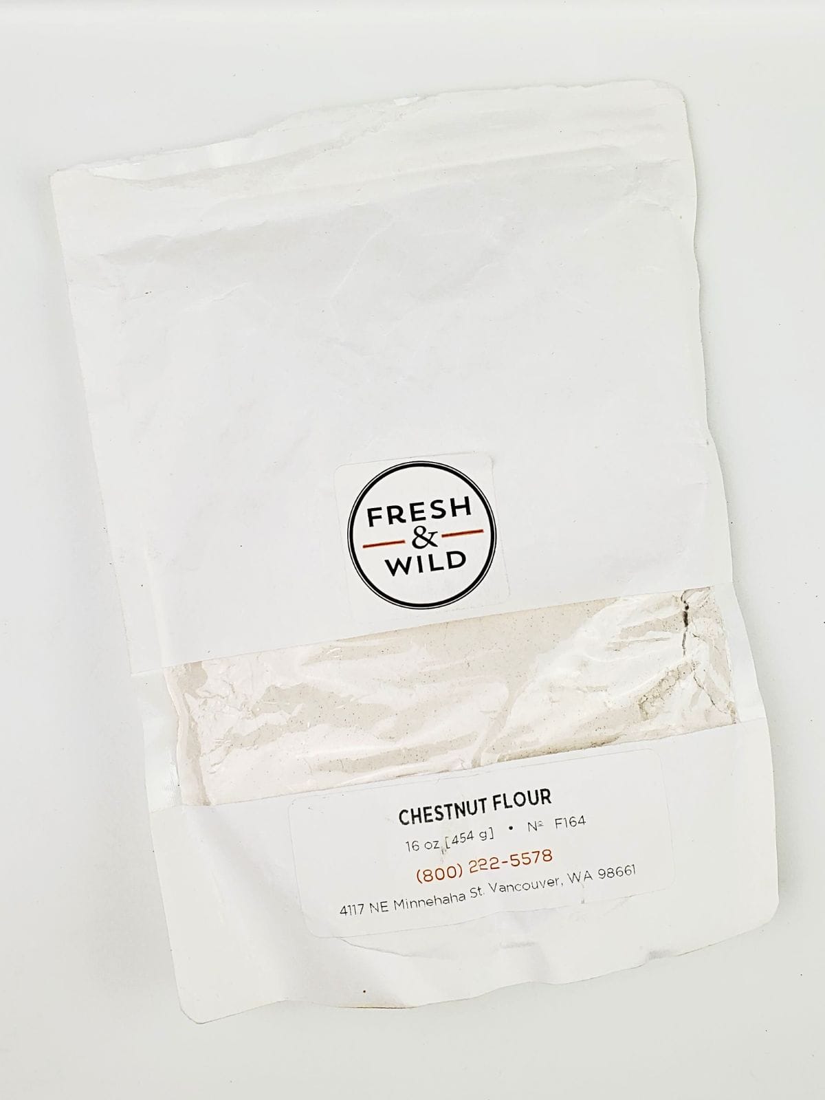 a pack of 16 oz. of chestnut flour from Fresh & Wild.