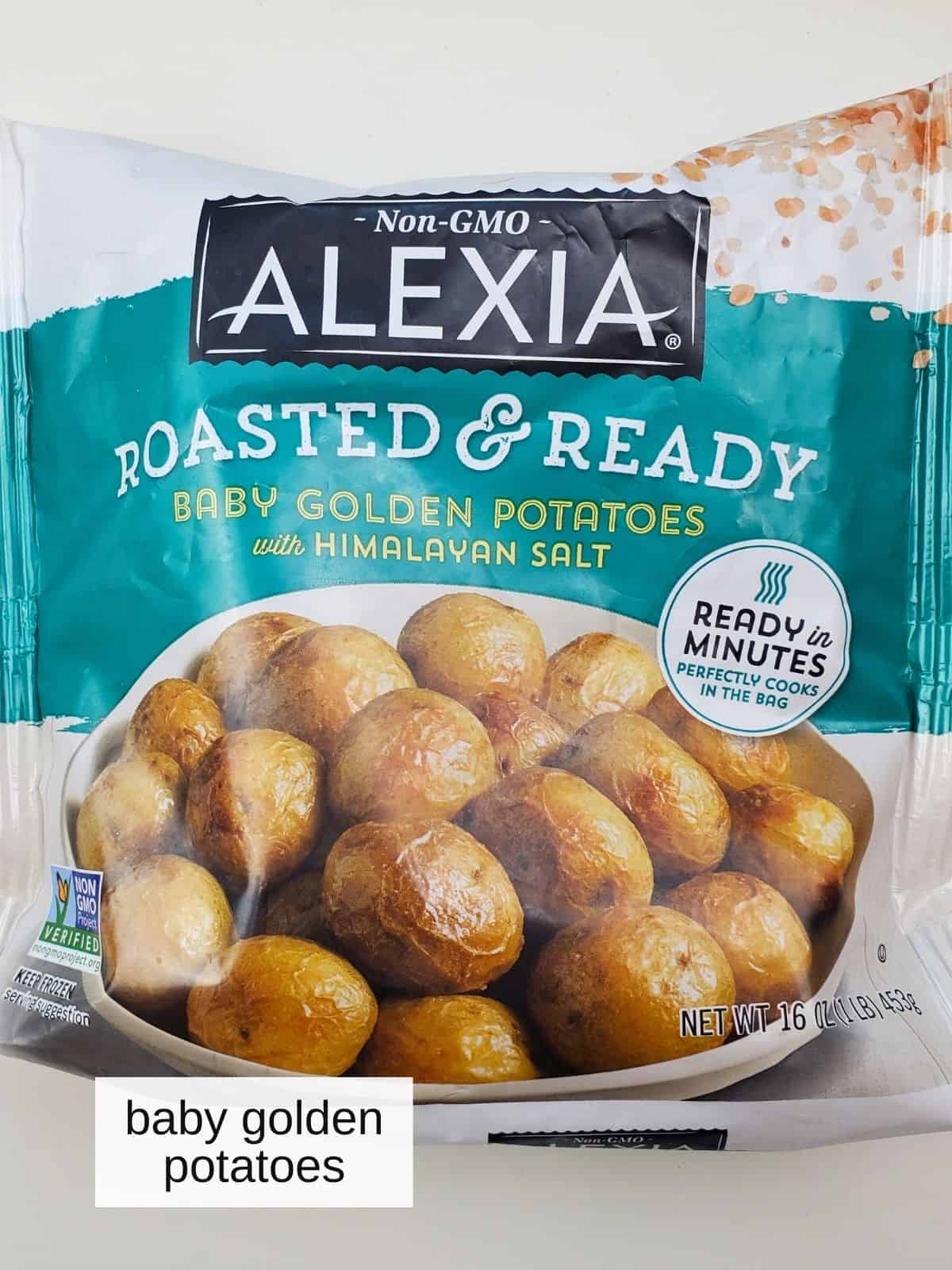 a pack of frozen roasted baby golden potatoes.