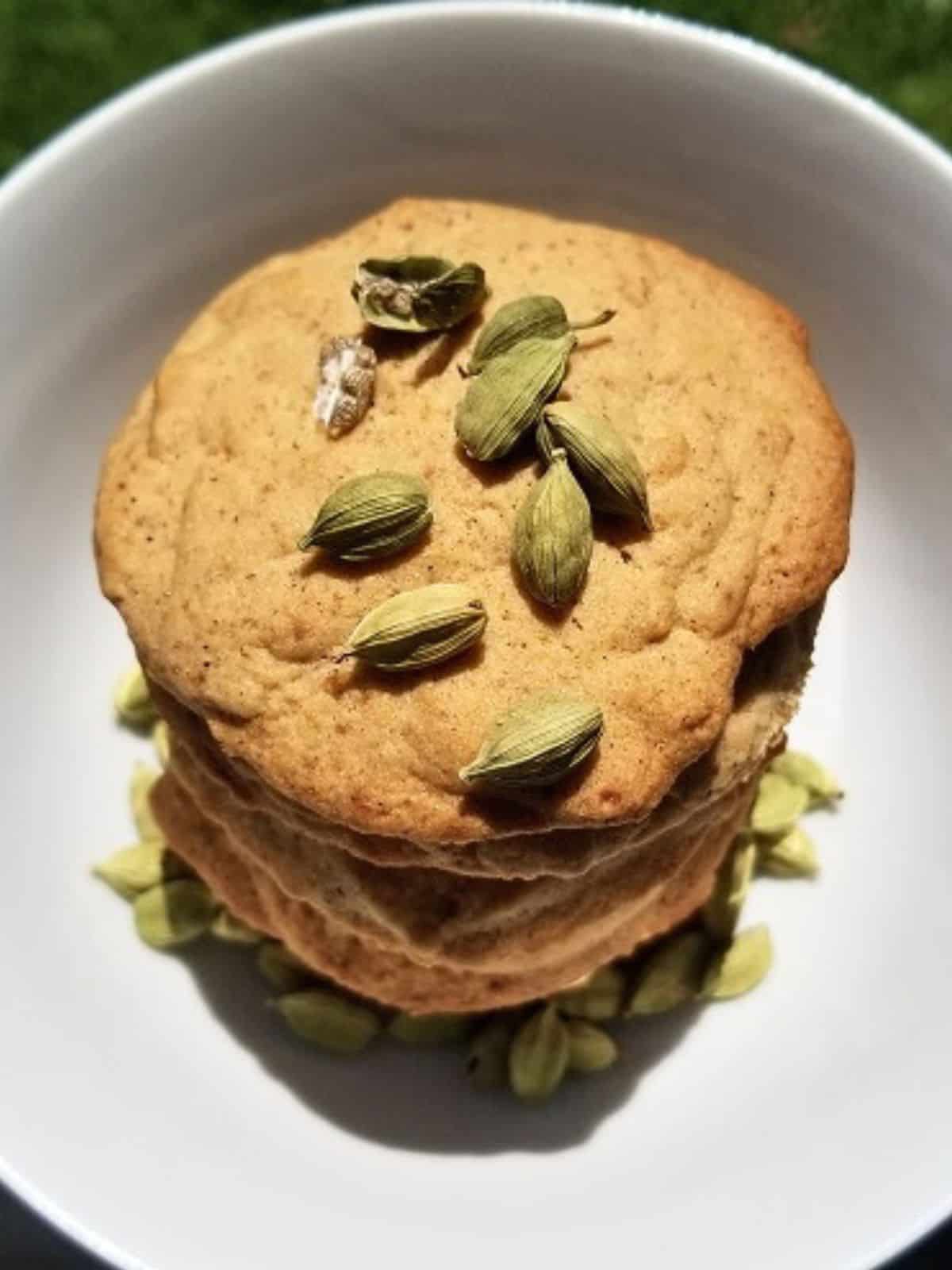 baked honey cardamom cookies on a plate.