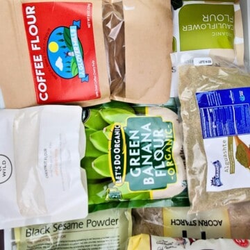 a variety of grain-free flours used in paleo and grain-free baking.