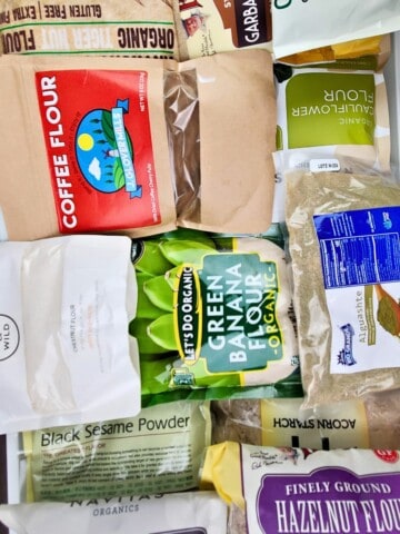 a variety of grain-free flours used in paleo and grain-free baking.