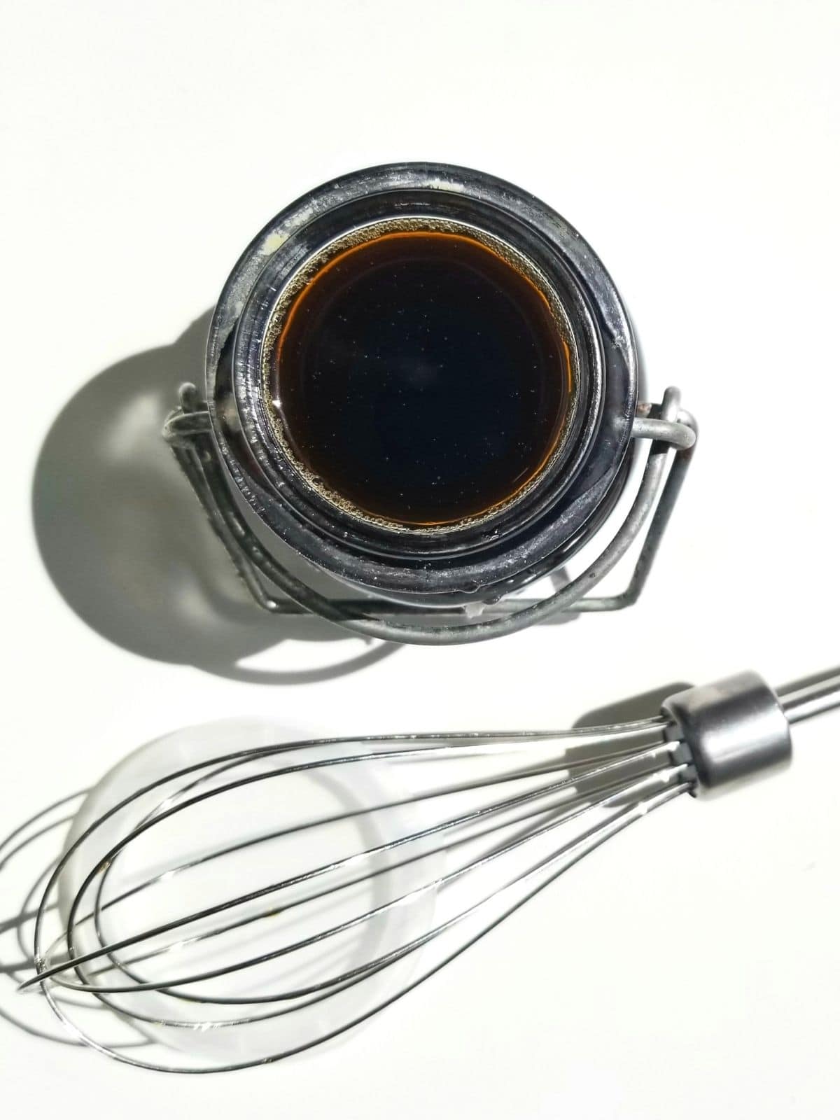 brown sugar syrup in a glass jar.