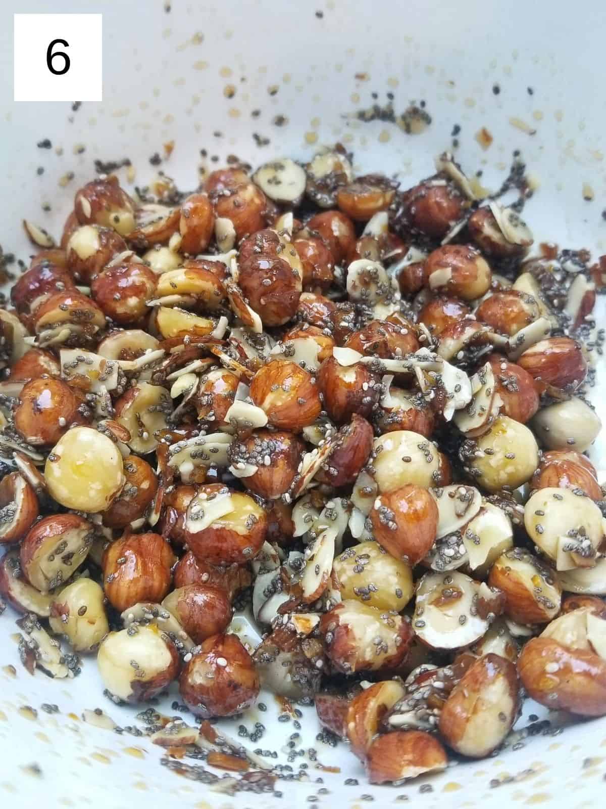 mixed hazelnut crunch cluster ingredients in a bowl.