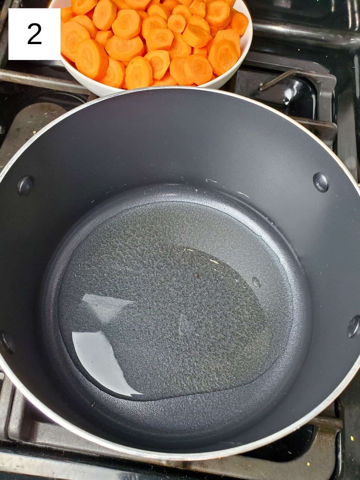 warming oil in a pot.