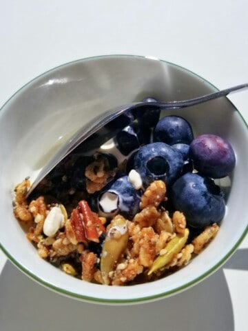 spiced granola with fresh berries.