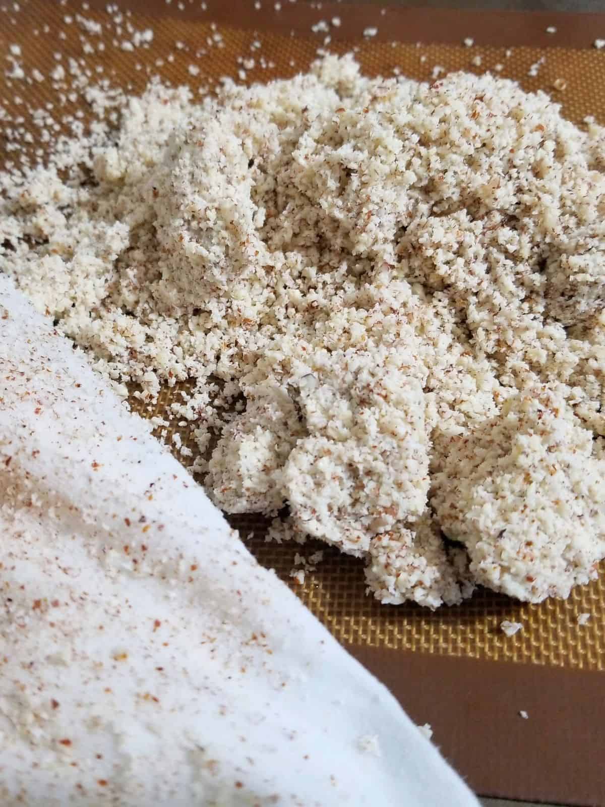 nut milk pulp on a flat surface.