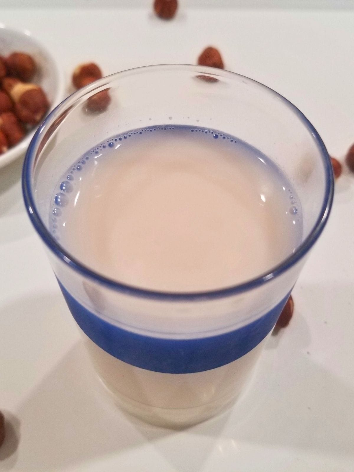 hazelnut milk in a drinking glass.
