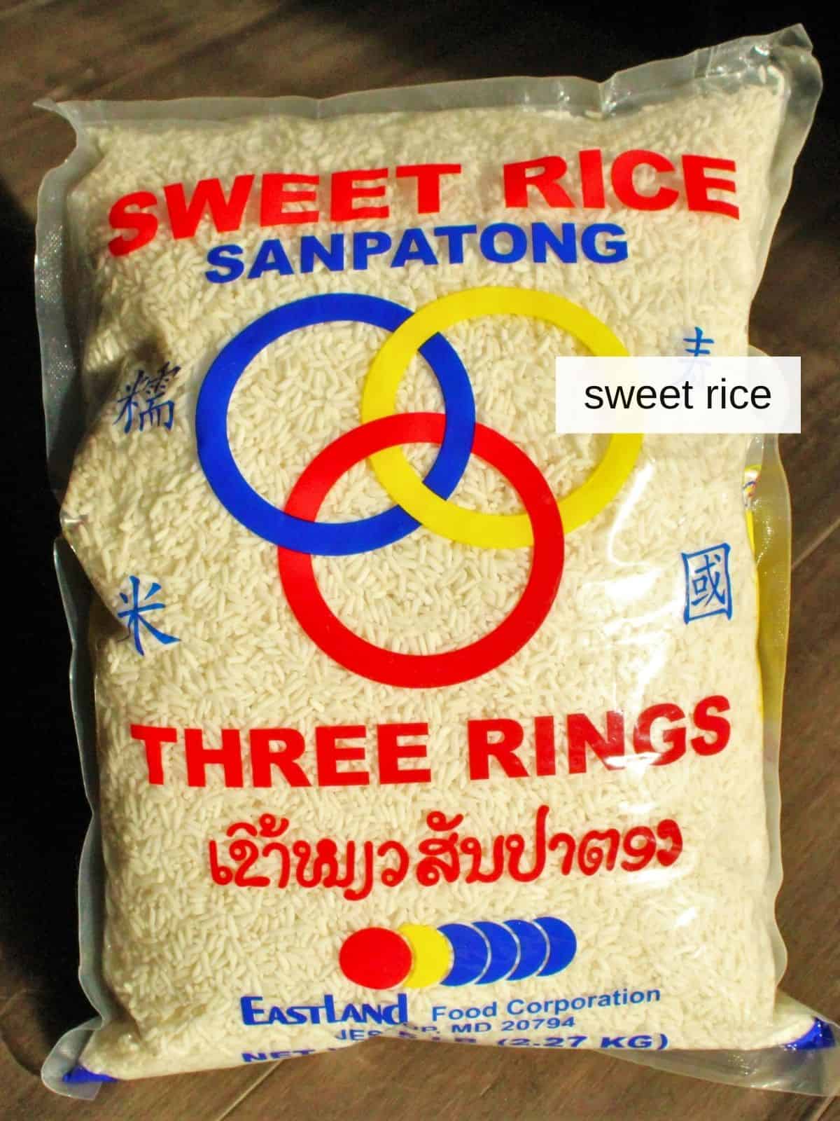 a pack of raw sweet rice.