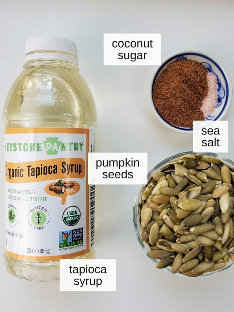 ingredients of candied pumpkin seeds or pepitas.