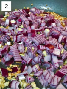 sautéing the garlic and onion.
