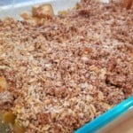 spiced apple crisp layered on a glass container.