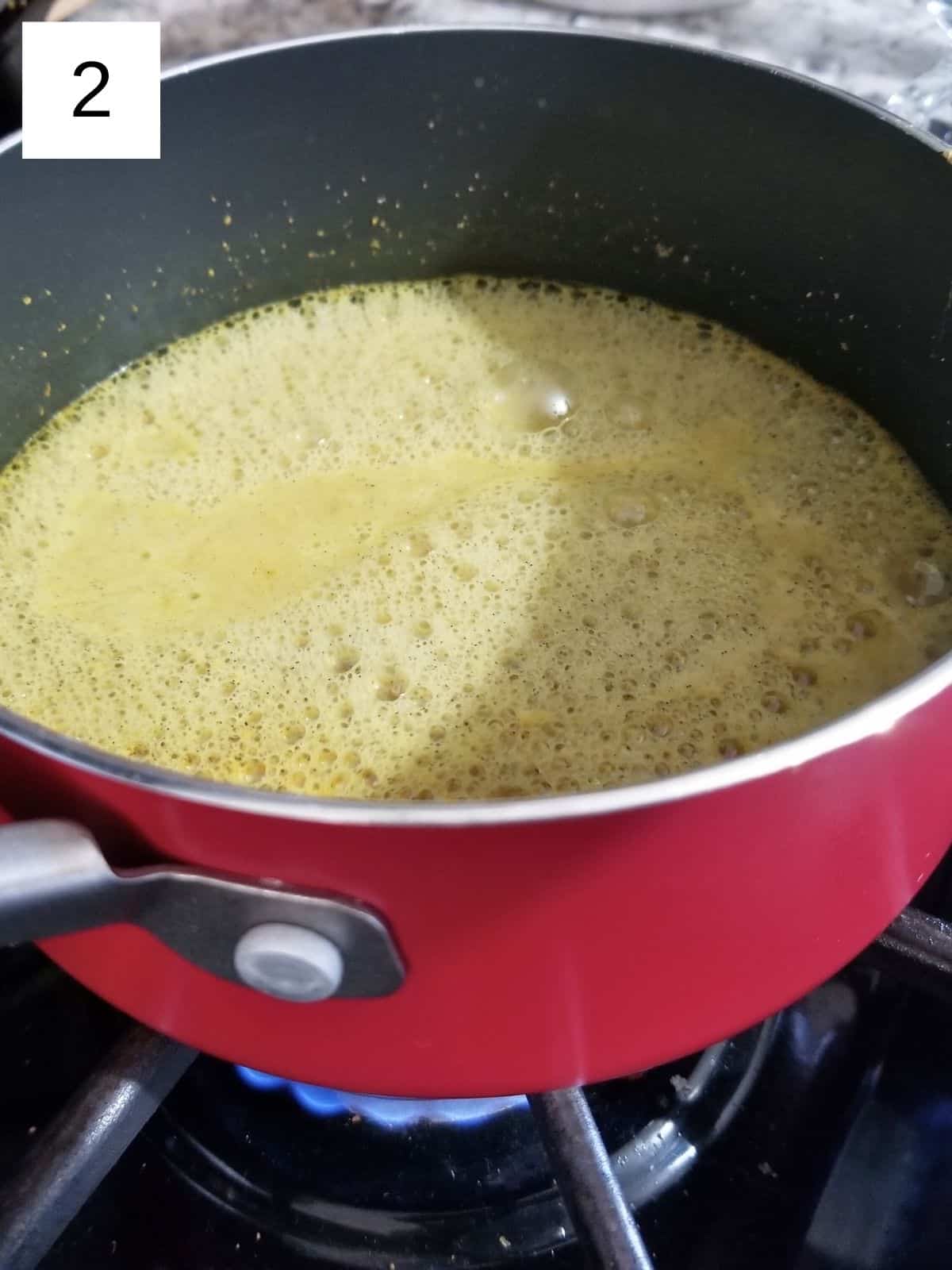 a saucepan of milk and spices.