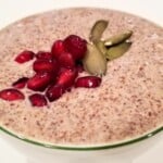 vanilla coconut flax seed pudding, topped with fresh fruits and seeds.