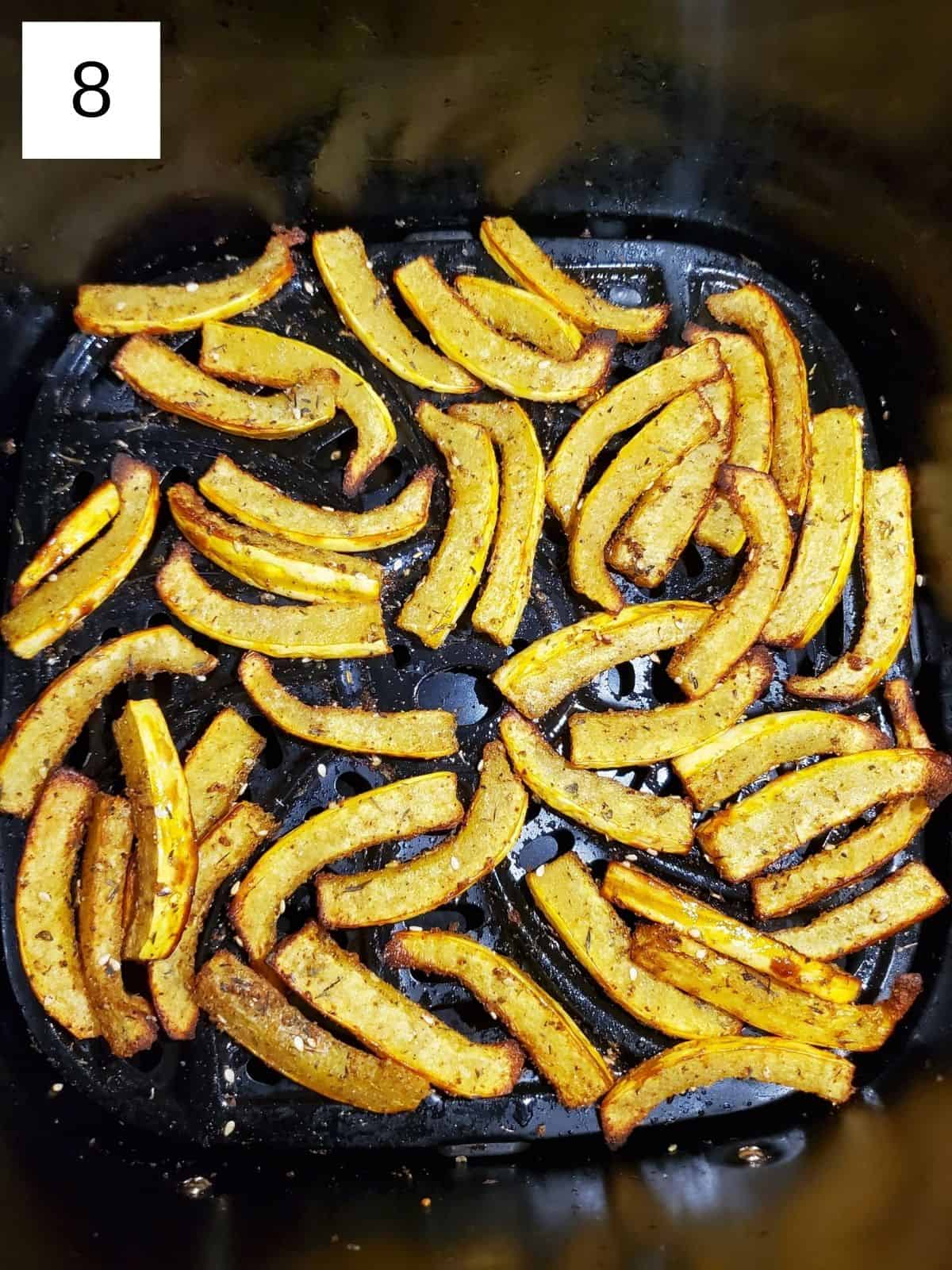 delicata squash fries cooked in an air fryer.