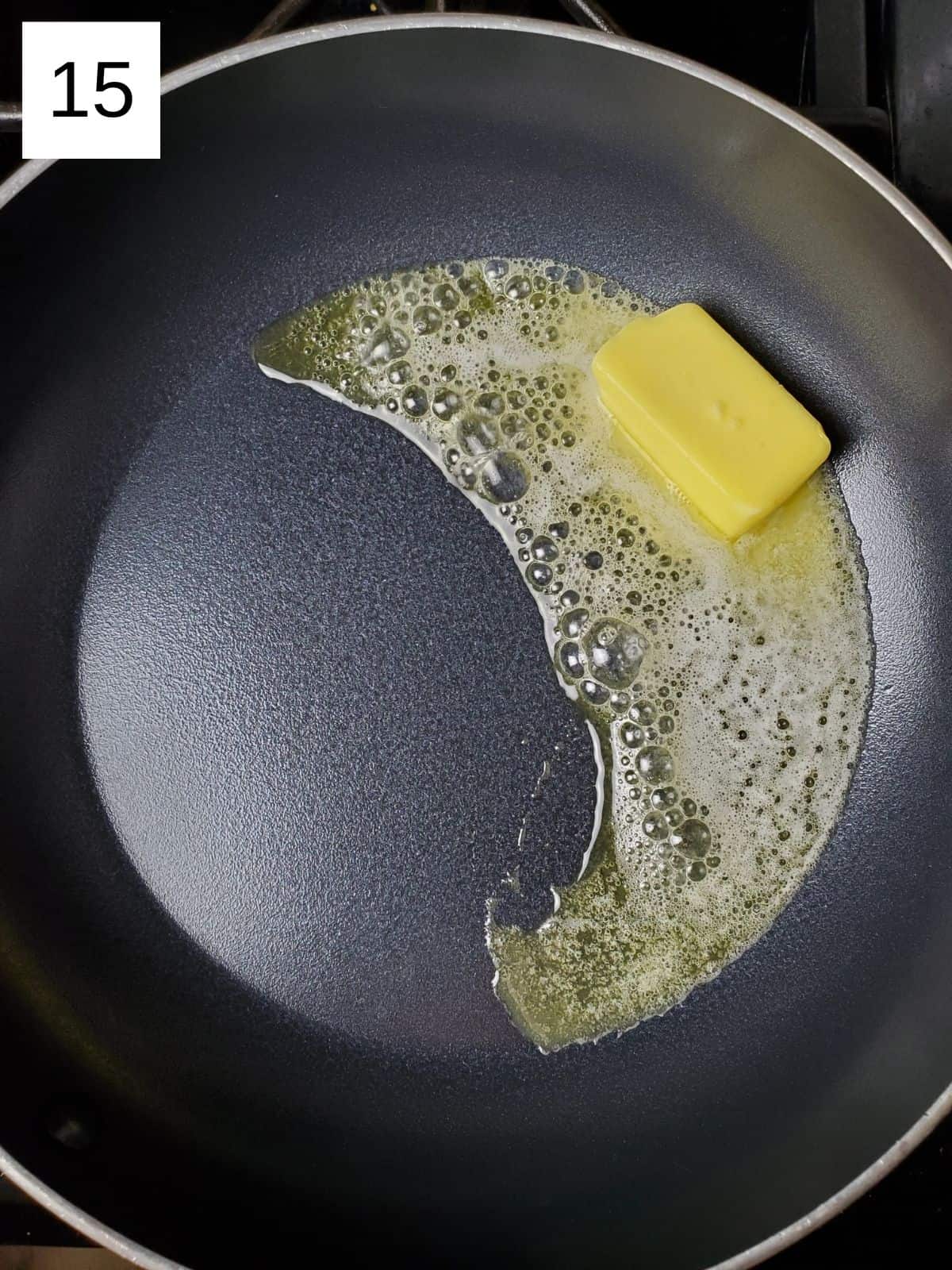 melting butter in a hot pan.