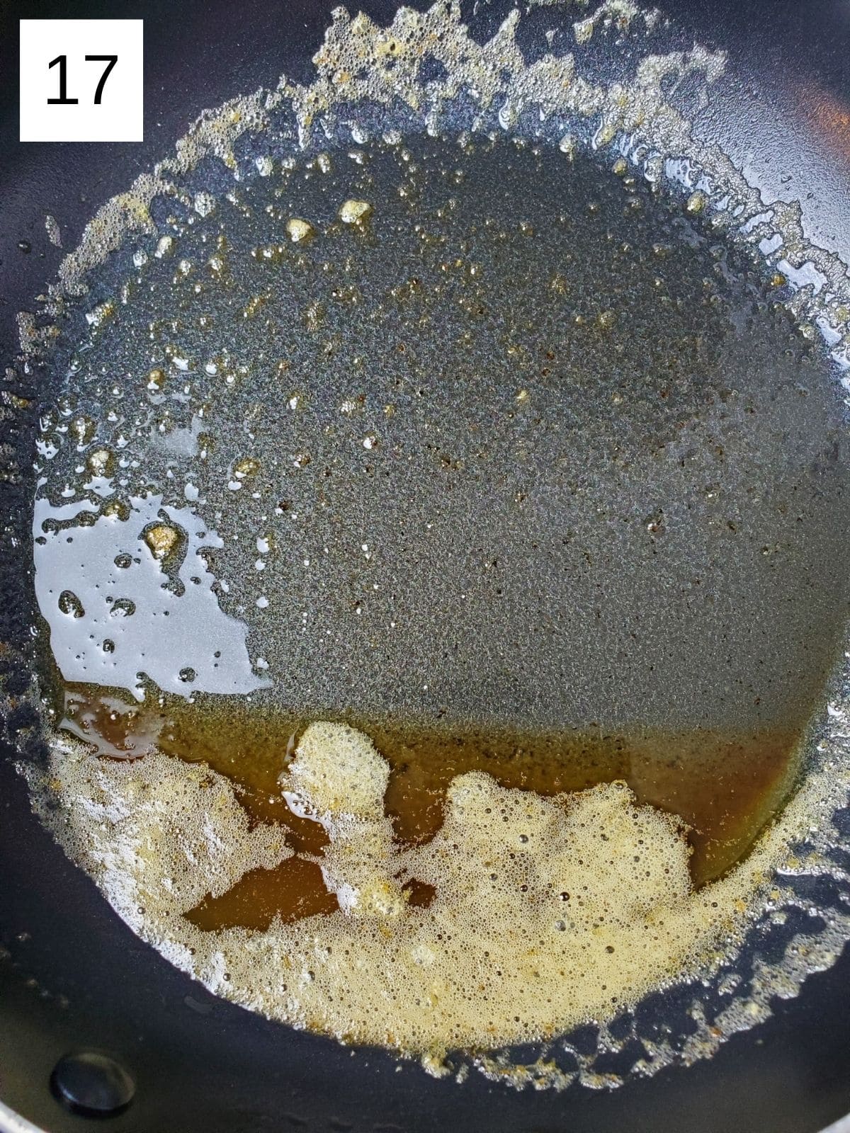 browned melted butter in a pan.