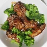 air fried honey garlic chicken wings with broccoli.