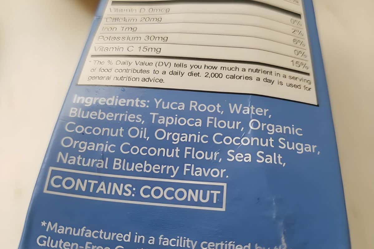 nutrition facts and ingredients list of blueberry waffles from Swapples.