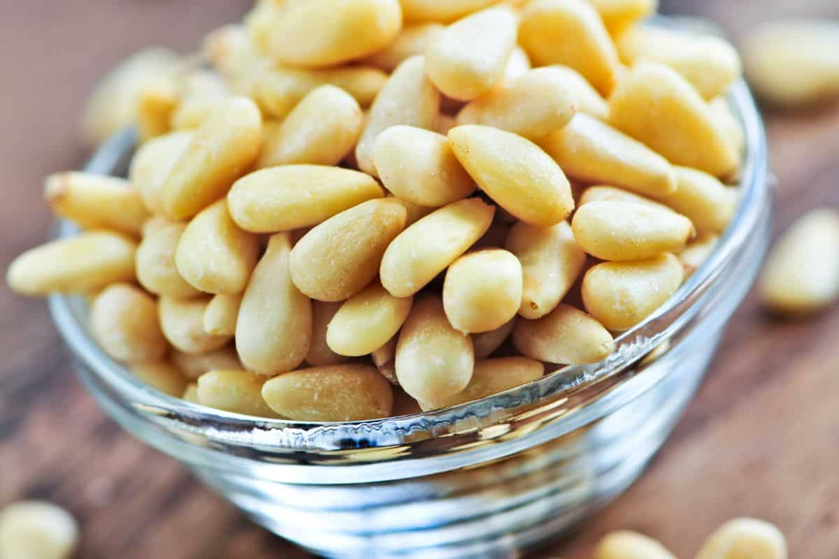 a bowl of pine nuts.