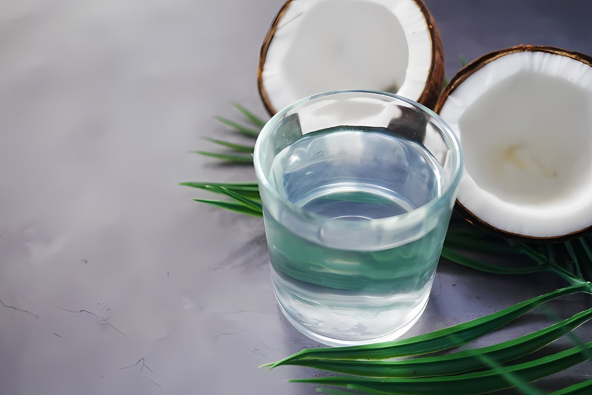 A glass of high histamine coconut water. 