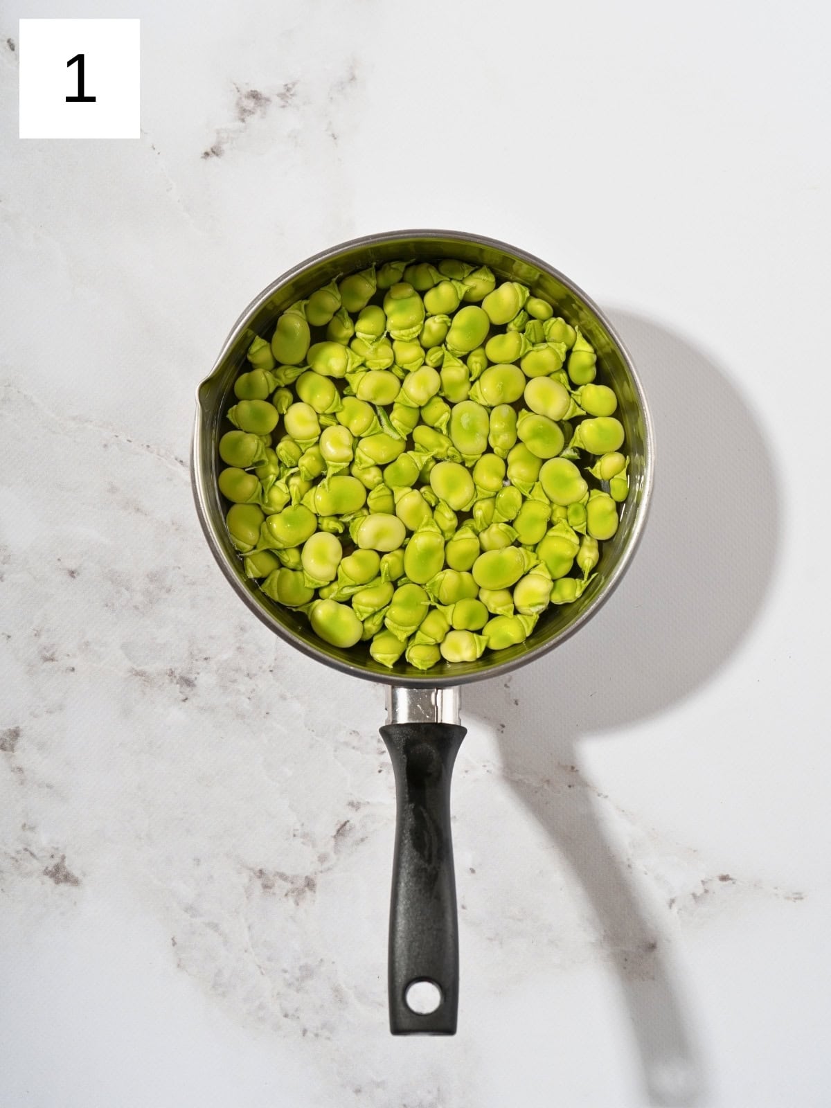 Fava beans in a pot ready to be cooked.