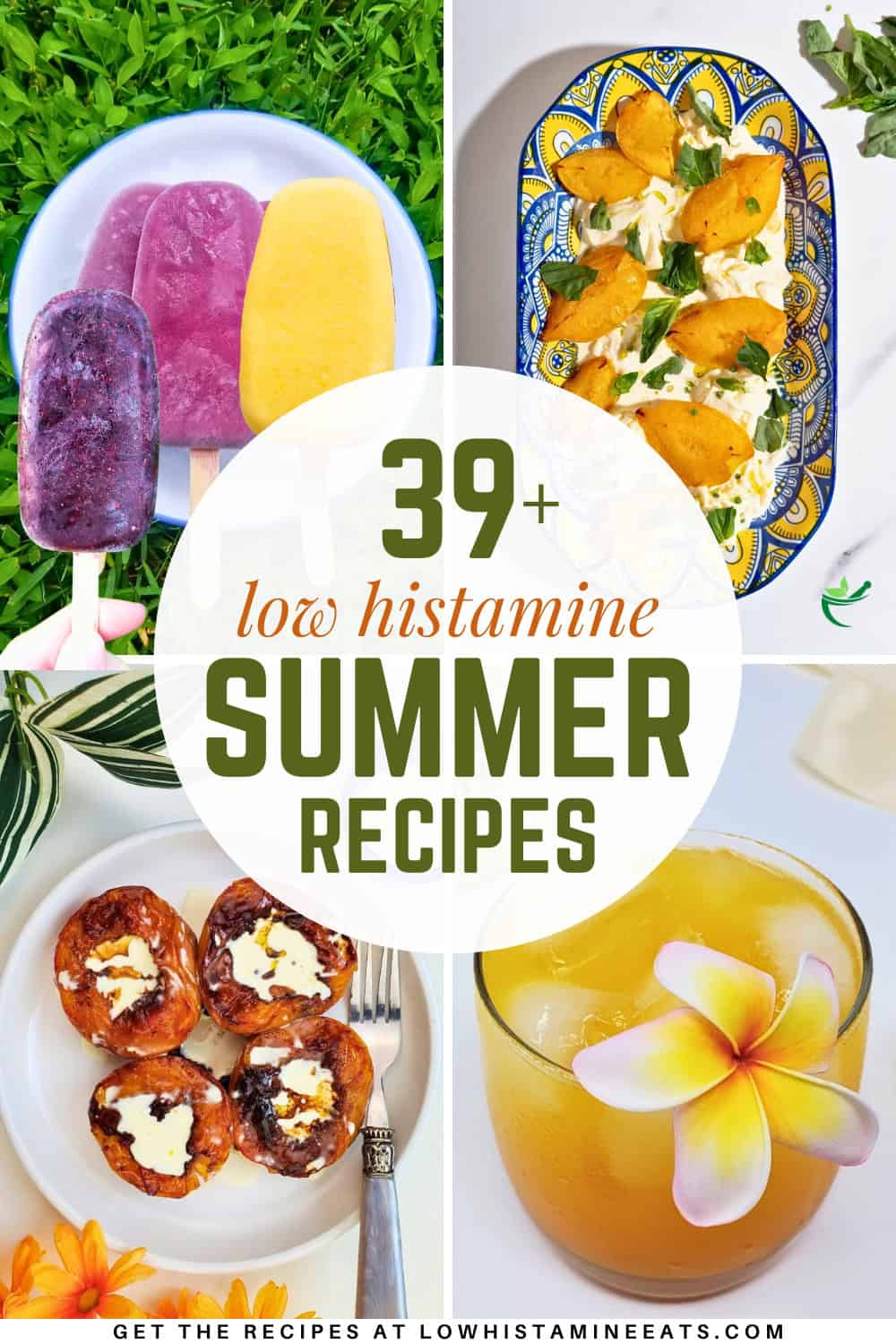 A bright and refreshing collage showcasing a variety of low histamine summer recipes.